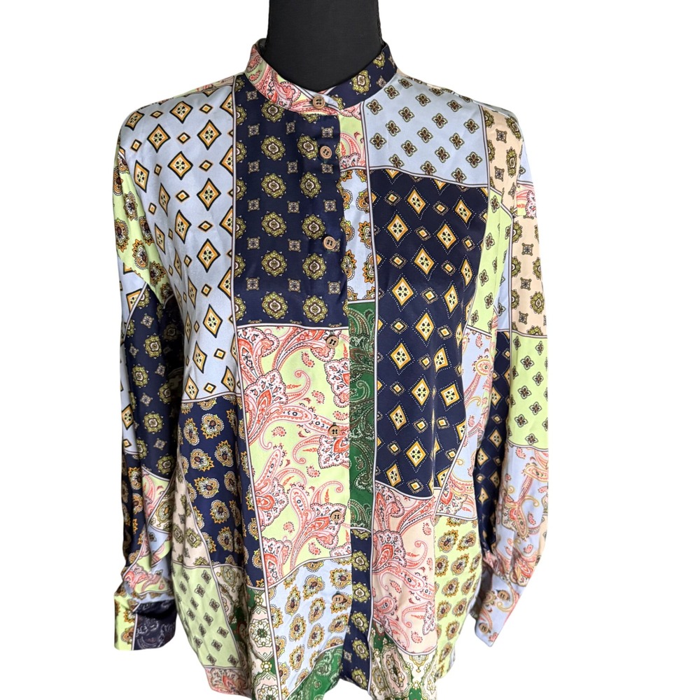 Zara Patchwork Print Button Up Long Sleeve Shirt … - image 4